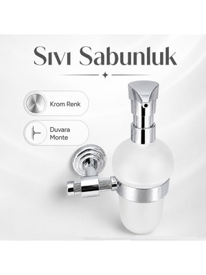 Badem10 Krom Sıvı Sabunluk Duvara Monte Banyo Wc Mutfak Kullanımına Uygun Metal Sabunluk Modeli