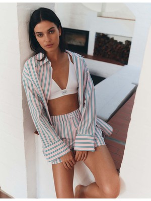 Marks & Spencer Poplin Çizgili Pijama Üstü
