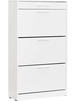 Adore Mobilya Flat Duo 3 Katlı Çekmeceli Ayakkabılık - Diamond Beyaz 75X128X29 cm