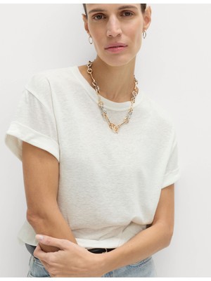 Marks & Spencer Yuvarlak Yaka Keten Karışımlı T-Shirt