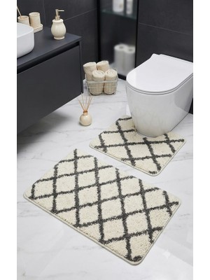 Eurobano Royal Iskandinav 2'li Lateks Kaymaz Taban Oyuklu Banyo Paspası Seti 80X50 cm Makinede Yıkanabilir
