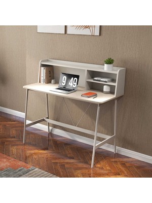 Adore Mobilya Tower Raflı Çalışma Masası - Ceviz / Krem 115,5X106X55 cm
