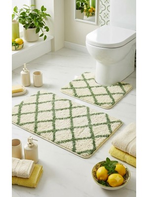 Eurobano Royal Iskandinav 2'li Lateks Kaymaz Taban Oyuklu Banyo Paspası Seti 80X50 cm Makinede Yıkanabilir