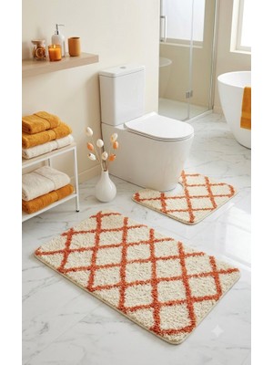 Eurobano Royal Iskandinav 2'li Lateks Kaymaz Taban Oyuklu Banyo Paspası Seti 80X50 cm Makinede Yıkanabilir