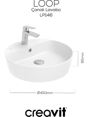 Creavit Loop Oval Beyaz Delikli Lavabo 45 Cm LP146
