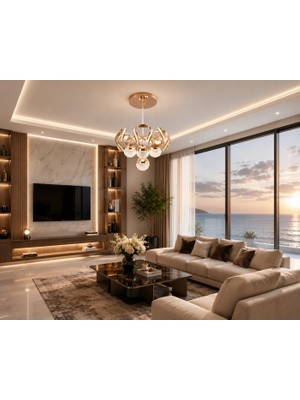Gusto Lighting Stella 4 Top Gold LED Sarkıt Avize,3 Renk Yanabilen Modern Avize,salon LED Avize