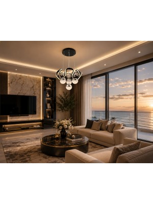 Gusto Lighting Stella 4 Top Siyah LED Sarkıt Avize,3 Renk Yanabilen Modern Avize,salon LED Avize
