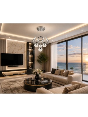 Gusto Lighting Stella 4 Top Krom LED Sarkıt Avize,3 Renk Yanabilen Modern Avize,salon LED Avize