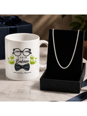 Bk Gift Kişiye Özel Babalar Günü Tasarımlı Beyaz Kupa & Kral Zincir Kolye -2, Babalar Günü Hediyesi