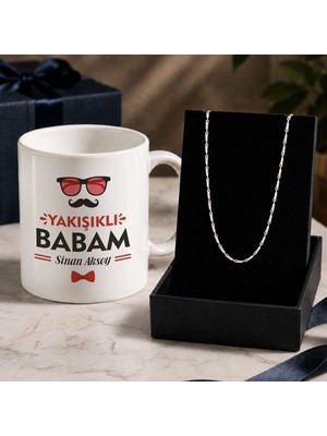 Bk Gift Kişiye Özel Babalar Günü Tasarımlı Beyaz Kupa & Yaprak Model Zincir Kolye -5, Babalar Günü Hediyesi