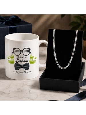 Bk Gift Kişiye Özel Babalar Günü Tasarımlı Beyaz Kupa & Gurmet Zincir Kolye -2, Babalar Günü Hediyesi