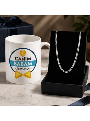 Bk Gift Kişiye Özel Babalar Günü Tasarımlı Beyaz Kupa & Gurmet Zincir Kolye -11, Babalar Günü Hediyesi