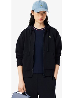 Lacoste Relaxed Fit Womens Sweatshirt Rahat Kesim Organik Pamuk Kapüşonlu Kadın Sweatshirt Lacivert