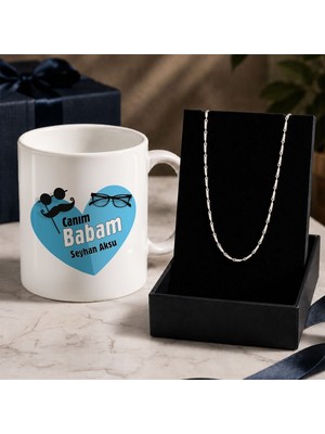 Bk Gift Kişiye Özel Babalar Günü Tasarımlı Beyaz Kupa & Yaprak Model Zincir Kolye -8, Babalar Günü Hediyesi