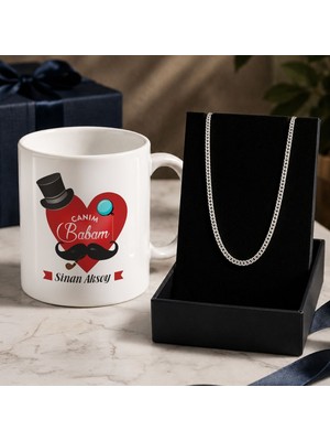 Bk Gift Kişiye Özel Babalar Günü Tasarımlı Beyaz Kupa & Sık Gurmet Zincir Kolye -1, Babalar Günü Hediyesi