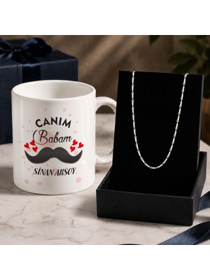 Bk Gift Kişiye Özel Babalar Günü Tasarımlı Beyaz Kupa & Yaprak Model Zincir Kolye -3, Babalar Günü Hediyesi