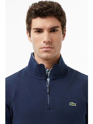Lacoste Men's Classic Fit Neck Zip Sweatshirt Yarım Fermuarlı Yüksek Yaka Pamuklu Sweatshirt Lacivert