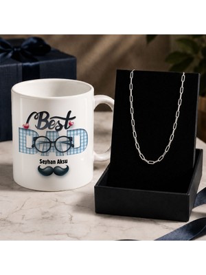 Bk Gift Kişiye Özel Babalar Günü Tasarımlı Beyaz Kupa & Ataç Zincir Kolye -7, Babalar Günü Hediyesi
