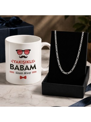 Bk Gift Kişiye Özel Babalar Günü Tasarımlı Beyaz Kupa & Figaro Zincir Kolye -5, Babalar Günü Hediyesi