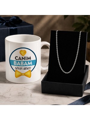 Bk Gift Kişiye Özel Babalar Günü Tasarımlı Beyaz Kupa & Forse Zincir Kolye -11, Babalar Günü Hediyesi