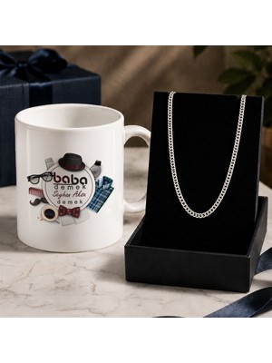 Bk Gift Kişiye Özel Babalar Günü Tasarımlı Beyaz Kupa & Gurmet Zincir Kolye -14, Babalar Günü Hediyesi