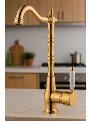 Viosa Ruby Gold Series Rustik Eskitme Antik Model Mutfak Eviye Bataryası Musluk 5 Yıl Garantili