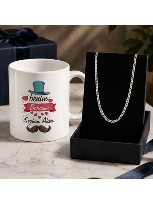 Bk Gift Kişiye Özel Babalar Günü Tasarımlı Beyaz Kupa & Sık Gurmet Zincir Kolye -13, Babalar Günü Hediyesi