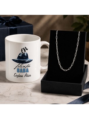Bk Gift Kişiye Özel Babalar Günü Tasarımlı Beyaz Kupa & Ataç Zincir Kolye -12, Babalar Günü Hediyesi
