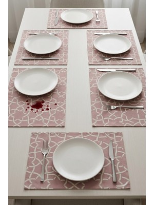 Rona Home Pembe Tabak Altlığı 6'lı Amerikan Servis Takımı Sıvı Geçirmez Leke Tutmaz Kumaş Yemek Masası