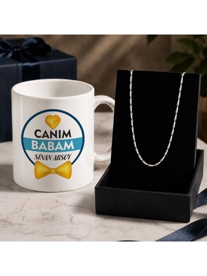 Bk Gift Kişiye Özel Babalar Günü Tasarımlı Beyaz Kupa & Yaprak Model Zincir Kolye -11, Babalar Günü Hediyesi