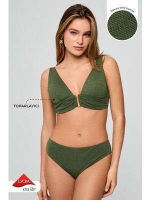 Kom Stavs Parlak Dokulu Kumaş Üçgen Bikini