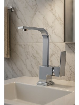 Viosa Kısa Krom Lüx Köşeli Mix Aç Kapa Banyo Lavabo Bataryası