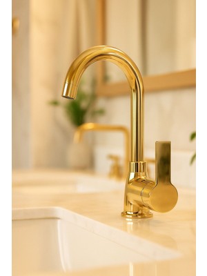 Viosa Gold Delta 5 Yıl Garantili Musluk Lavabo Bataryası Altın Renk Modern Tasarım