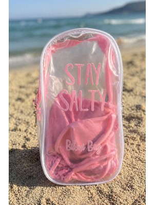 Ecrou Şeffaf Pvc Stay Salty Baskılı Islak Bikini Çantası