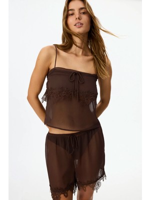 Penti Brown Jasmin Şifon Dantelli Şort Pijama Takımı