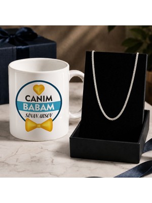 Bk Gift Kişiye Özel Babalar Günü Tasarımlı Beyaz Kupa & Kral Zincir Kolye -11, Babalar Günü Hediyesi