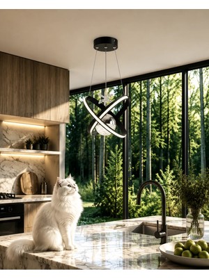 Gusto Lighting Nova Tek Top Siyah LED Sarkıt Avize,3 Renk Yanabilen Modern Avize,salon LED Avize