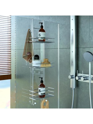 Tekno-tel Krom 3 Katlı Duşakabin Banyo Rafı Metal Dayanıklı Şık Tasarım