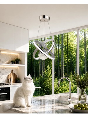 Gusto Lighting Nova Tek Top Krom LED Sarkıt Avize,3 Renk Yanabilen Modern Avize,salon LED Avize