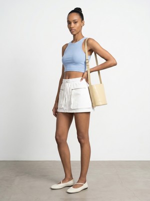 Dilvin 32941 Halter Yaka Crop Top-Açık Mavi