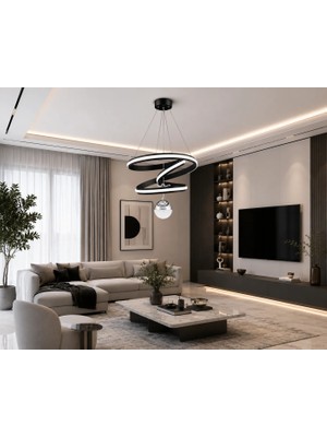 Gusto Lighting Valeria Modern Siyah LED Sarkıt Avize,3 Renk Yanabilen Modern Avize,salon LED Avize