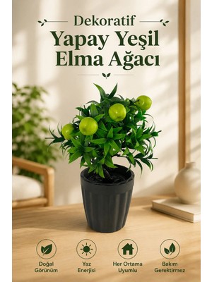 Naturelove Dekoratif Saksılı Yapay Yeşil Elma Ağacı - Yapraklı Balkon Salon Mutfak Ofis Dekor Çiçeği