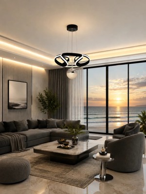 Gusto Lighting Elizan Tekli Siyah LED Sarkıt Avize,3 Renk Yanabilen Modern Avize,salon LED Avize