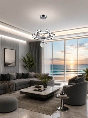 Gusto Lighting Elizan Tekli Krom LED Sarkıt Avize,3 Renk Yanabilen Modern Avize,salon LED Avize