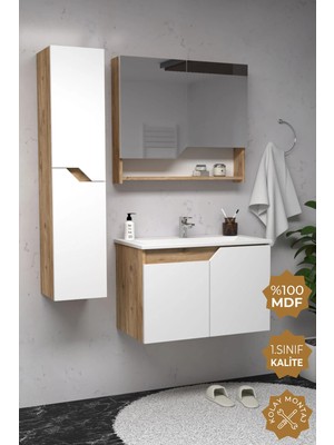 Teta Home Napoli MDF Banyo Dolabı Seti Yavaş Kapanan Kapaklı 65 Cm Şık Tasarım