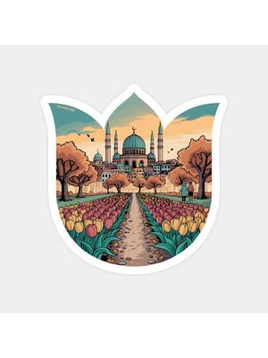 Mosque And Tulips Sticker