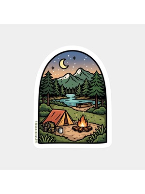 Kamp Ateşi ve Çadır Kampı Sticker