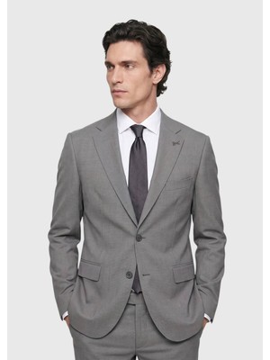 Ramsey Koyu Gri Düz Zeroweight Slim Fit Yün Karışımlı Takım Elbise