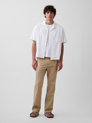 Gap Erkek Bej Keten Pamuk Karışımlı Relaxed Straight Pantolon