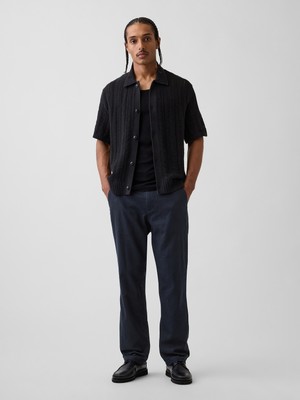 Gap Erkek Lacivert Keten Pamuk Karışımlı Relaxed Straight Pantolon